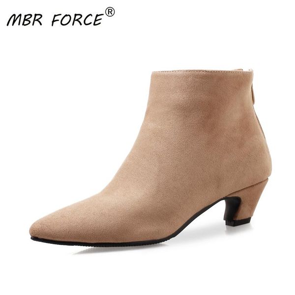

mbr force pointed toe flock boots mid heels for women fashion shoes new spring autumn ankle boots for woman booties female, Black