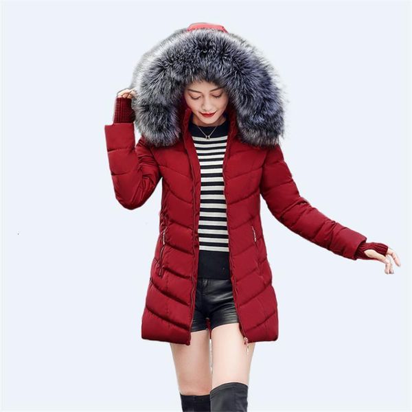 

new 2020women's jackets parkas woman female jacket hooded parka warm winter jacket women big fur collar women's down jacket, Black