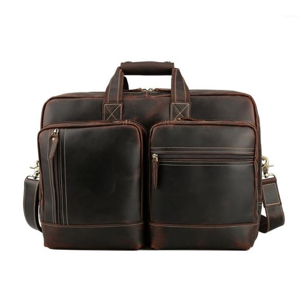 

tiding genuine cow leather travel briefcase mens 15 inch lapbags tote business document case vintage maleta brown1