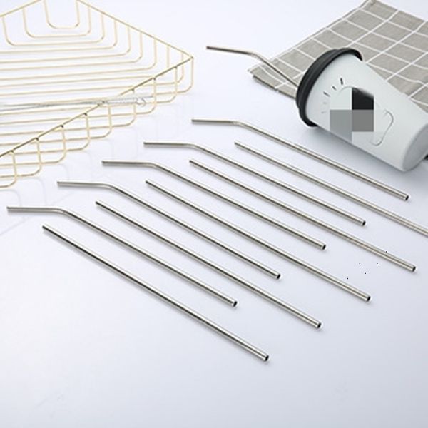

new silver stainless steel straw metal curved straight cup can clean and reuse milk tea coffee beverage straw 150pcs t500425