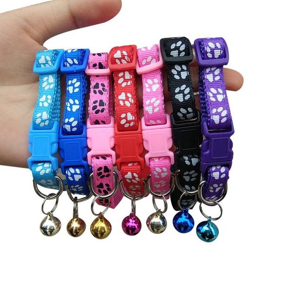 

5 pc lovely footprint pet collar with bell buckle small footprint dog puppy nylon fabric cat kitten pet collar supplies top