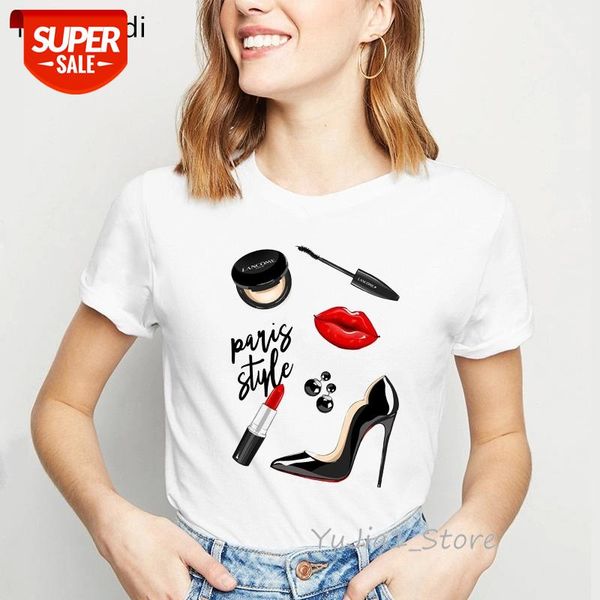 

High heel lipstick lips Luxury Makeup t shirt women vogue tshirt camiseta mujer summer fashion female t-shirt tumblr tops tee #xz7c, White
