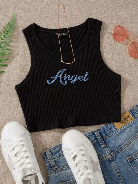 

ribbed angel graphic cropped tank m9am#, White