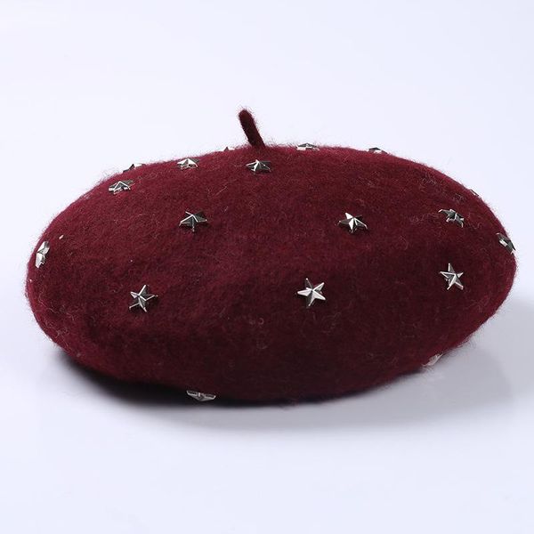 

beanie/skull caps women girl beanie beret hat warm wool winter bonnets red black handmade knitted cap vintage plain solid color, Blue;gray