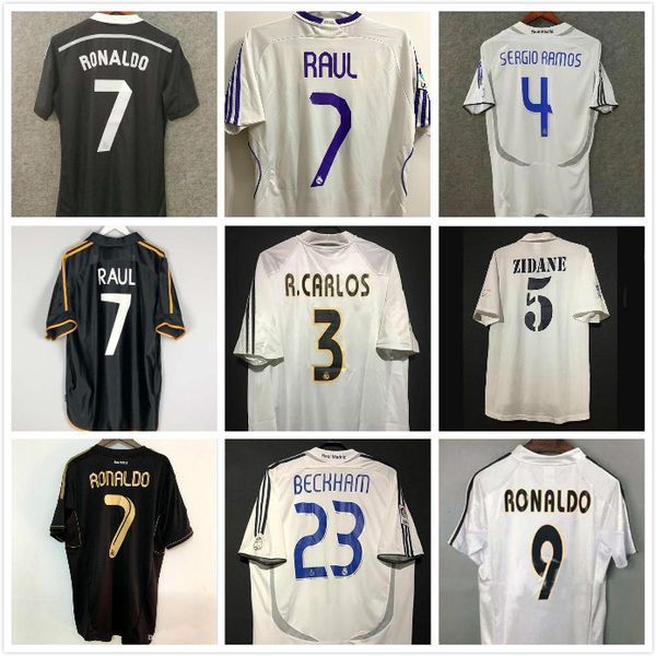 

#7 raul #23 beckham ronaldo retro 06 07 real madrid soccer jersey 2006 2007 football shirt cannavaro marcelo higuain, Black;yellow