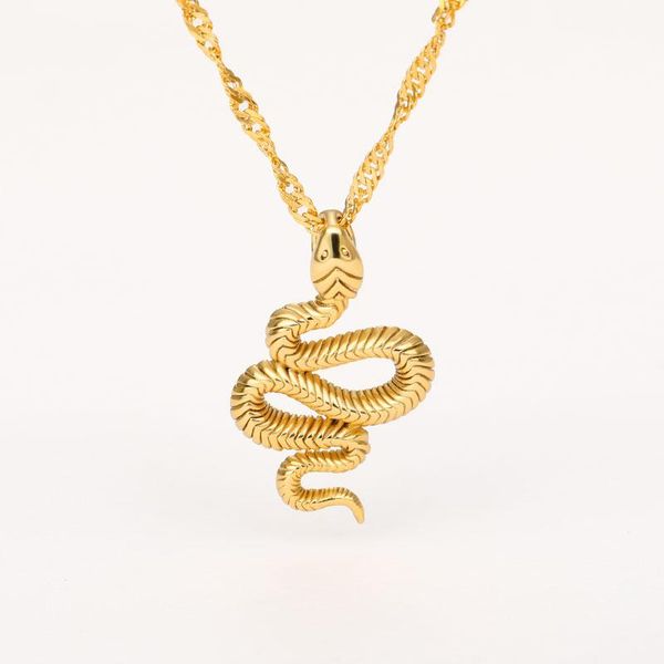 

pendant necklaces snake stainless steel gold chain necklace python animal for women men zodiac jewelry gift collier bijoux femme, Silver