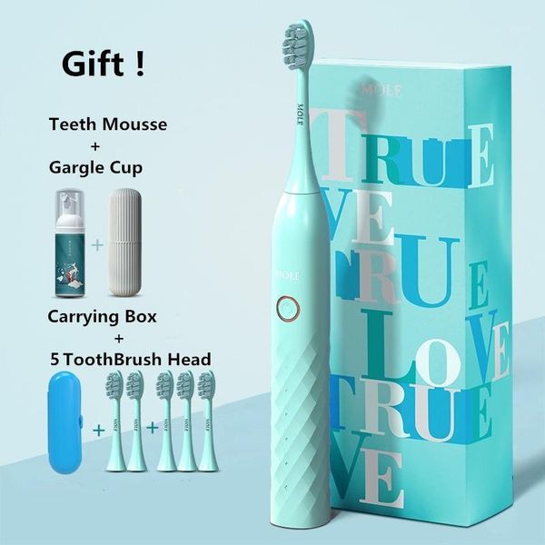 

smart electric toothbrush pink&green young couple rechargeable 5 mode timer ipx7 waterproof automatic ultrasonic brush1