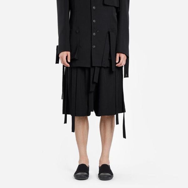 

customized 27-46 new men's clothing fashion leisure ribbon crotch streamer loose and comfortable plus size five points trousers1, Black