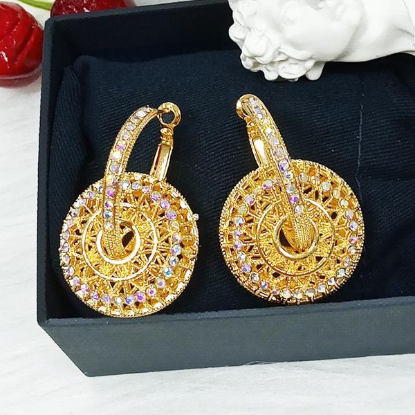 

new designs crystal round circle drop earrings for women 2021 fashion rhinestone statement earrings dangle wedding jewelry, Silver