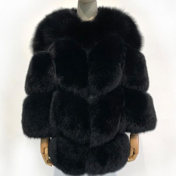 

women's fur & faux women long ladies natural real coat warm, Black