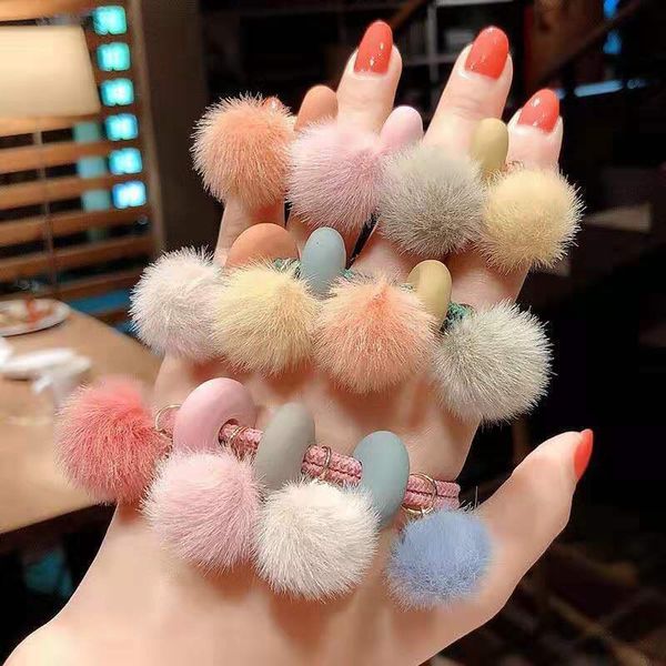 

cute plush ball hairband scrunchie women girls children elastic rubber bands accessories tie hair ring rope holder headwear