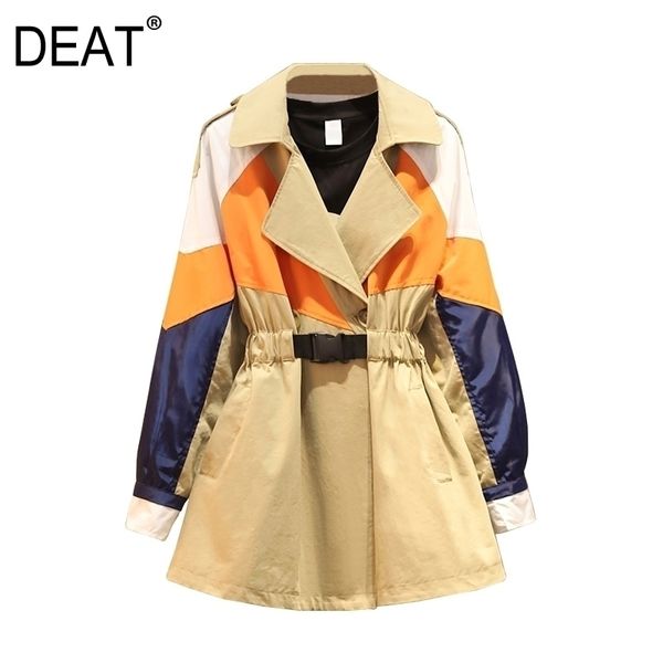 

[deat] loose fit spliced hit color pleated jacket new lapel long sleeve women coat fashion tide spring autumn 13s738 201109, Black;brown