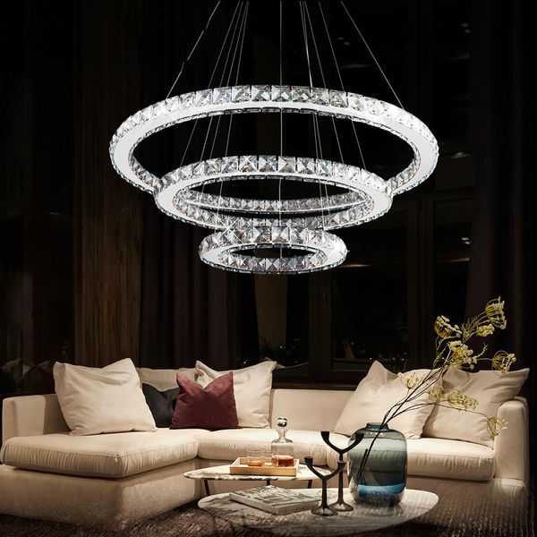 

led crystal chandelier modern ring hanging kitchen lamp 3/2/1 circle dining room living room light fixture