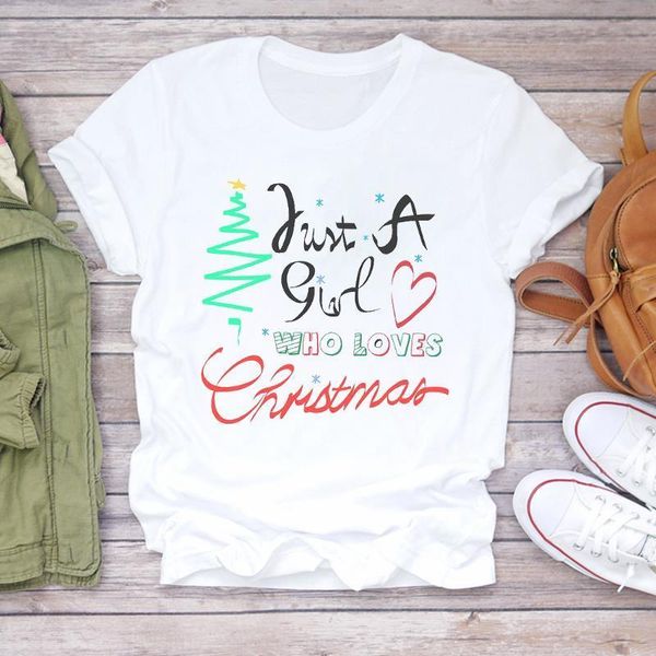 

women christmas love heart sweet printing clothes holiday print lady tshirt ladies graphic t-shirts female tee t-shirt, White