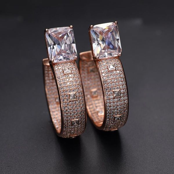 

hoop & huggie luxury big earrings for women full pave cubic zircon circle rose gold dubai earring sets wedding fashion party jewelry 2021, Golden;silver