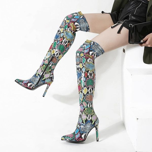 

if ifond fashion thigh high boots colour snake pattern pointed toe shoes ladies autumn winter long boots, Black