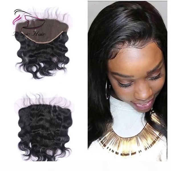 

evermagic 13x6 ear to ear lace frontal with bleached knots natural color 1b# brazilian body wave human remy hair extensions 10-20inches, Black