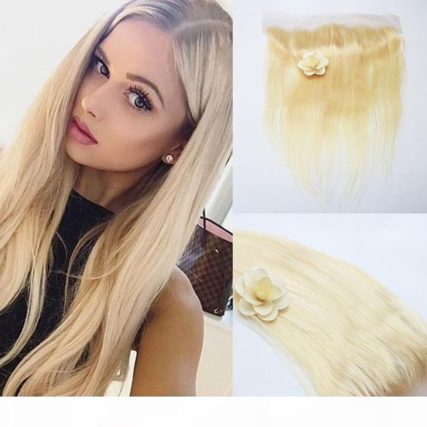 

brazilian remy hair 13"x4" part 613 blonde lace frontal closure straight human hair 130% density, Black
