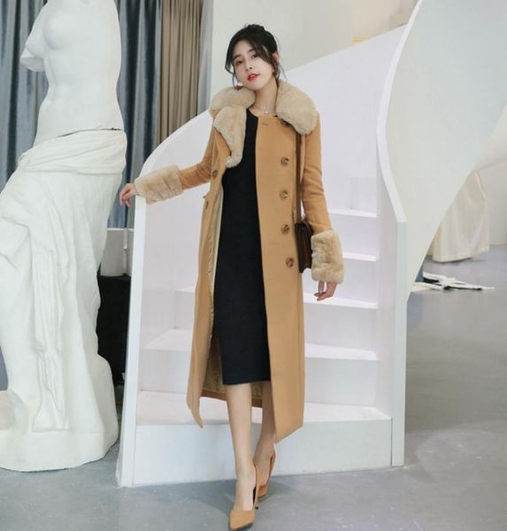 

winter fashion plus size woolen cotton brown ankle-length fur coat women, Black