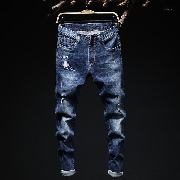 

men's fashion clothing biker ripped skinny trousers denim jeans1, Blue