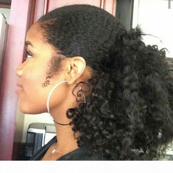 

human hair 20'' long curly ponytails hairpieces clip in ponytail drawstring 100% real hair pony tail 120g fake hair extensions, Black