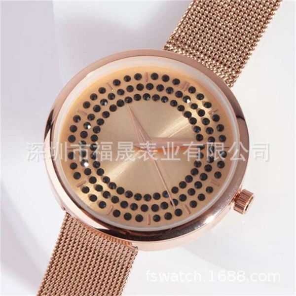 

metal black diamond model women's fashion mesh belt watch, intermediate color plated women's watch, Slivery;brown