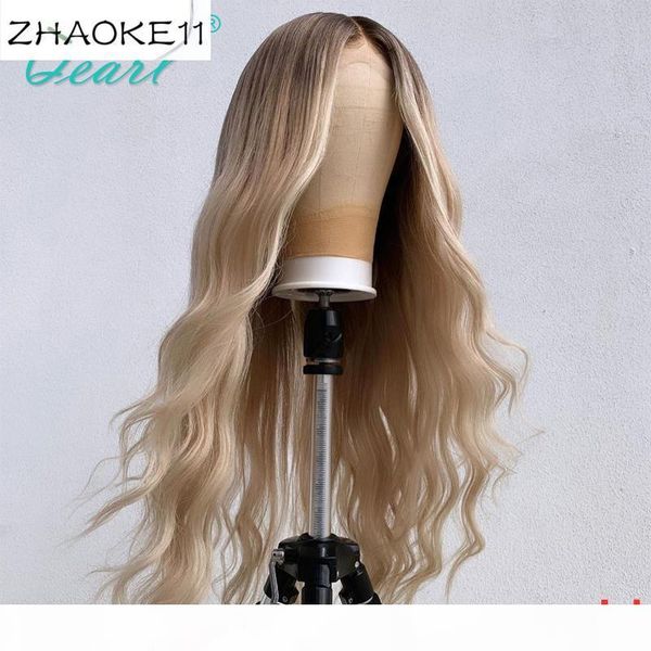 

кружева передние парики человеческих волос парики 8 «-26» ombre blonde цветное средняя часть полный парик для женщин бразильский волнистые в, Black;brown