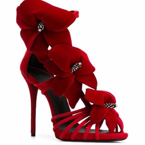 

2020 new arrivals big flowers charm narrow band from stiletto heels high cut-out sandals b58q, Black