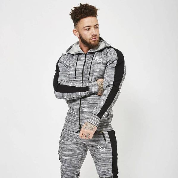 

muscle doctor brothers autumn and winter sports men's hooded bodysuit, Gray