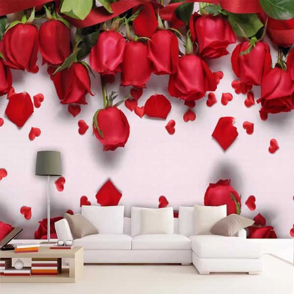 

diantu custom p wallpaper modern 3d red roses romantic murals living room wedding house background wall livingroom wedding
