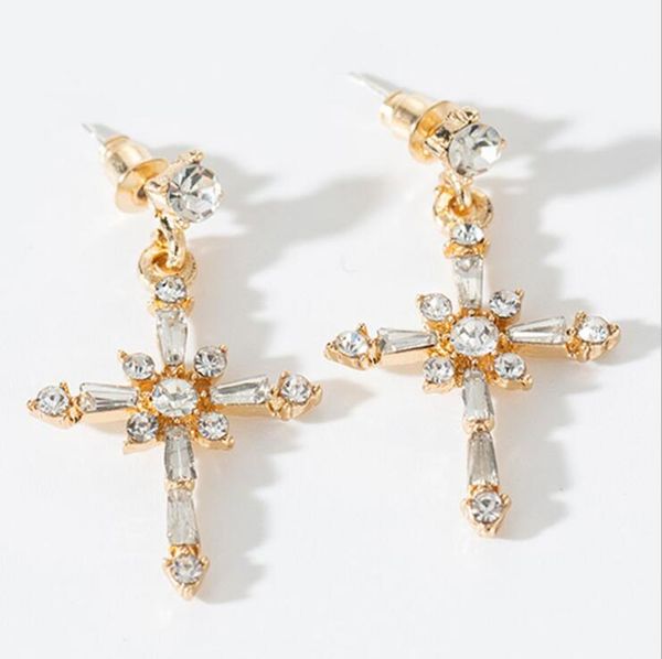 

textured crystal zircon cross earrings light luxury s925 silver long stylisn women jewelry xmas gifts factory price 15pair/lot, Golden