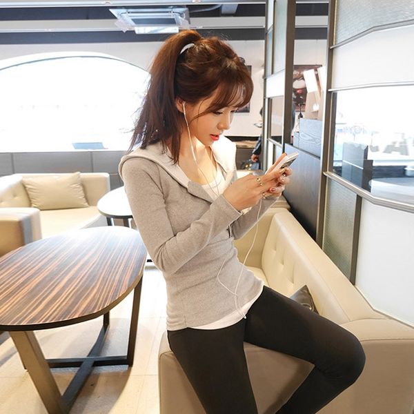 

korean hoodie 2020 thickened women's sweater slim fitting stitching fake two hoodies irregular hooded women's sweater rb4ls, Black