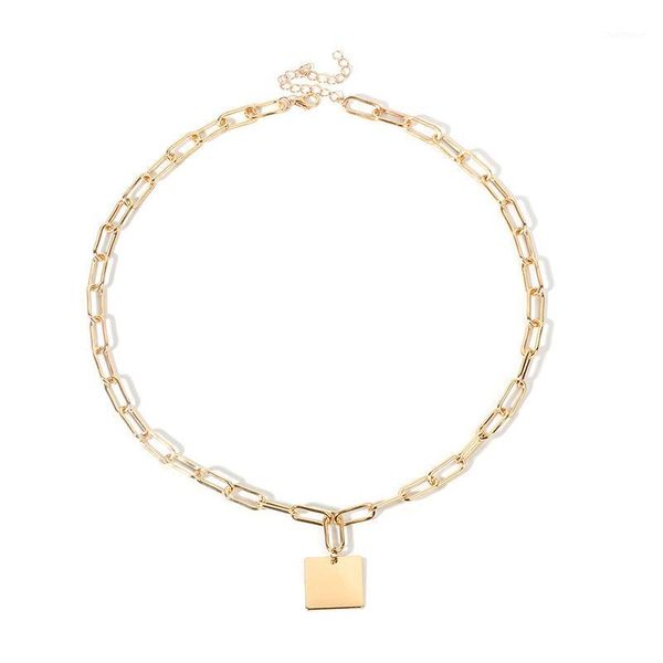 

luokey bohemian square pendant necklace fashion wide chains dangle women necklaces simple hip hop jewelry wholesale colier femme1, Silver