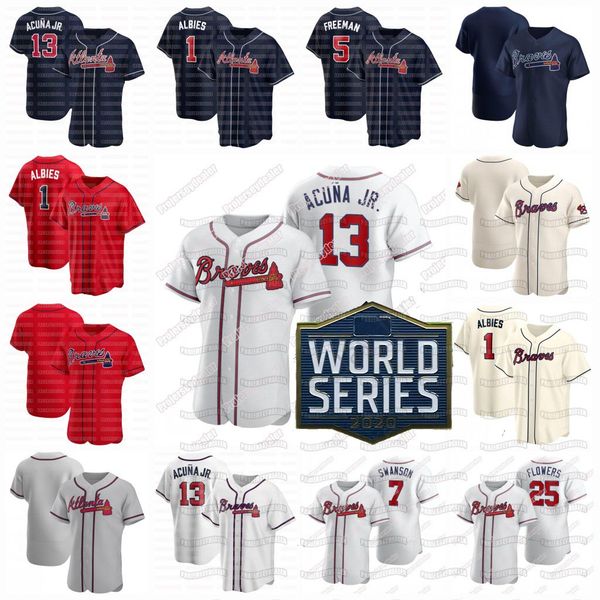 

womens ronald acuna jr. 2020 world series marcell ozuna jerseys austin riley ozzie albies freddie an dansby swanson greene donaldson, Blue;black