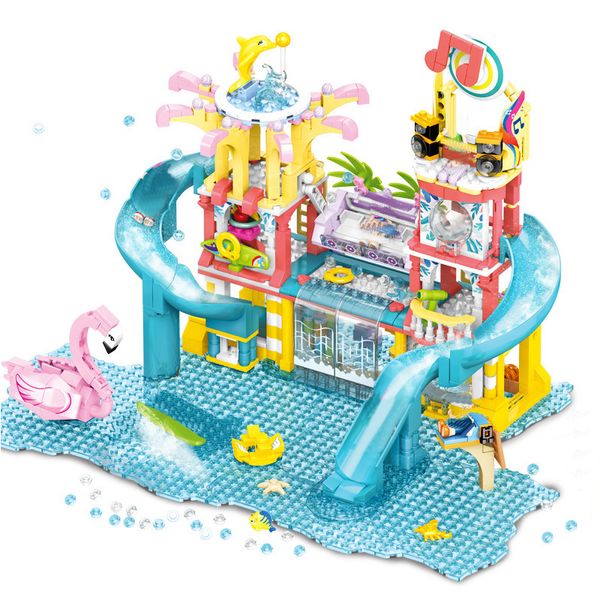 

seaside girl beach friends slide station wagon model building blocks water park bricks toys for children christmas gifts