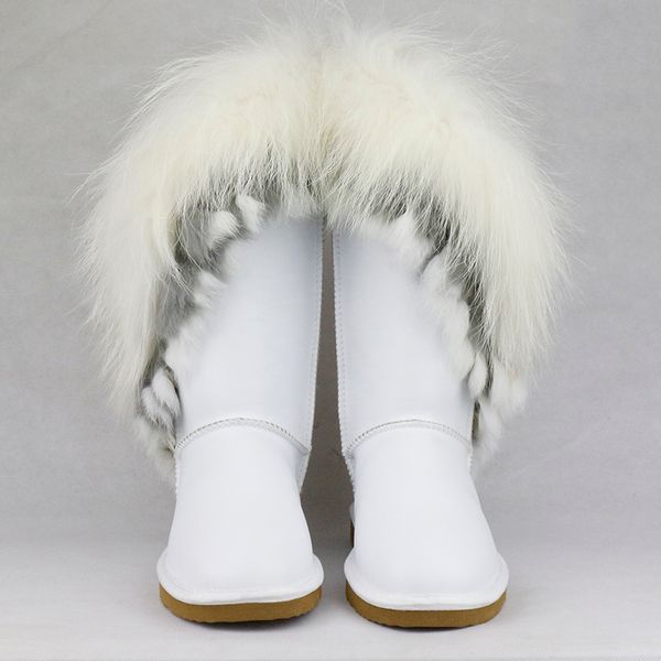 Stivali da neve in pelliccia naturale di nuova moda Stivali alti da donna in vera pelle di mucca Stivali lunghi invernali Nappe in pelliccia di coniglio Scarpe antiscivolo