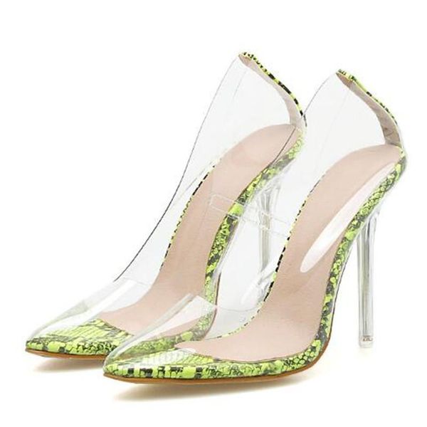 

women pumps pu slip on 11cm thin heels high heels pointed toe serpentine shallow zapatos de mujer women size 35-42 green, Black