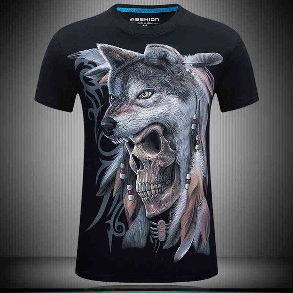 

men's t-shirts summer wolf king 3d short sleeve large print, White;black