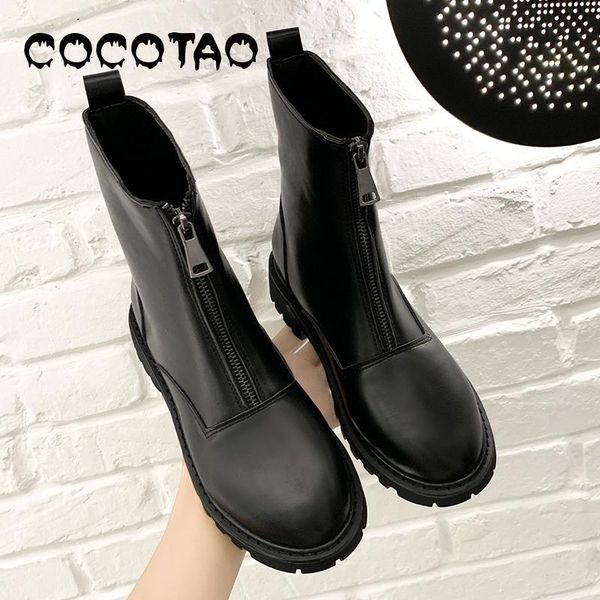

female british wind 2019 new wild flat short spring and autumn single front zipper thin boots, Black