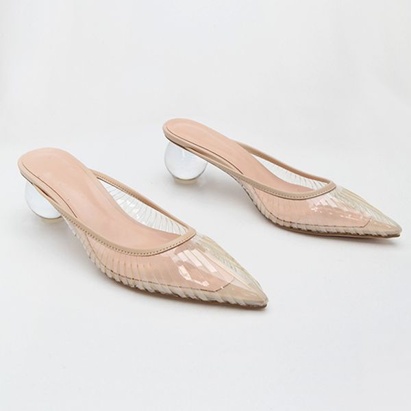 

2021 new spring and summer style mules transparent shoes outdoors wear versatile pointed finger of the slipper li6y, Black