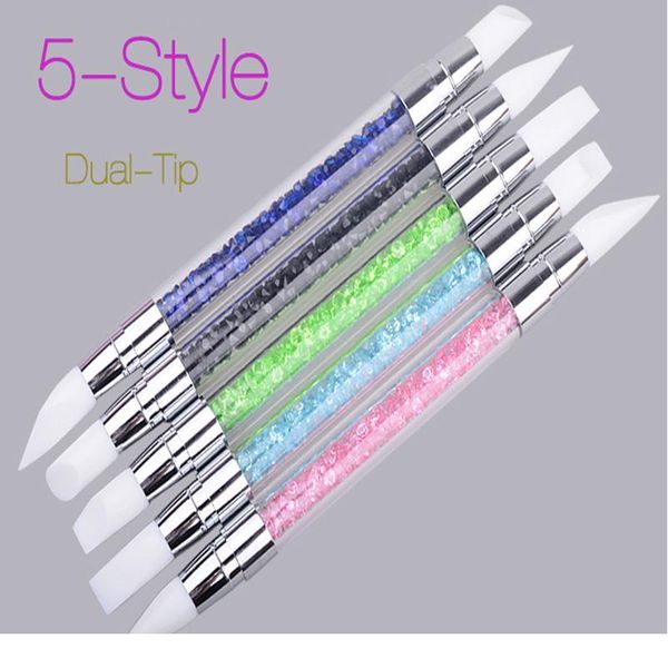 

1pcs rhinestone nail art painting brushes dual tip brush sile head nail brush diy pencil acrylic quart jlldpq, Silver
