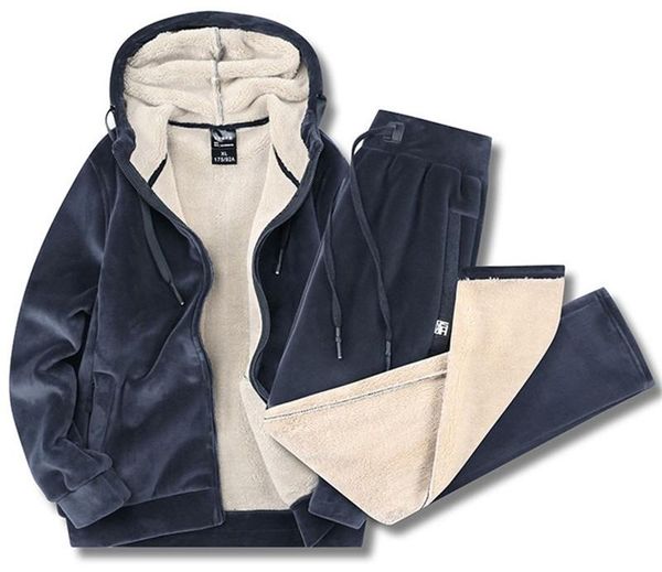 

winter warm tracksuits for men jacket pants plus size fashion thicken fleece plush sweatshirt sportswear male hooded dress, Gray