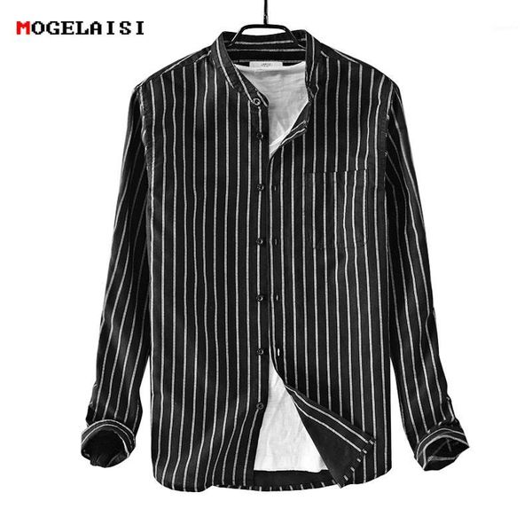 

striped men shirts long sleeve linen man shirt flax linen cotton male shirt white chemise homme camisa masculina size -3xl 92091, White;black