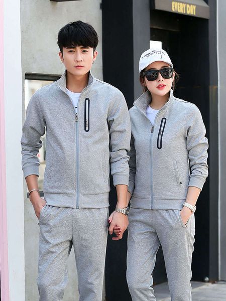 

vipmen's spring and autumn winter new casual cardigan sweater running plush women's two piece sportswear, Gray