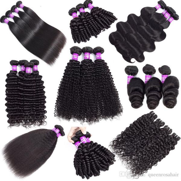 

brazilian human hair bundles virgin hair 100% unprocessed remy human hair extensions deep wave loose wave water wave curly bundles weft, Black