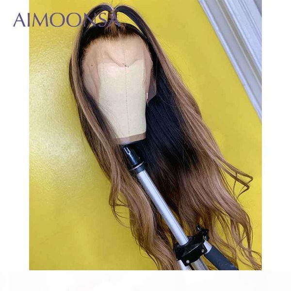 

ombre blonde lace front wig human hair body wave ombre human hair wig 1b 27 middle part wigs for black women 13x4 130% remy, Black;brown