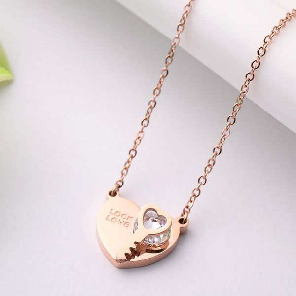 

aenine titanium steel cubic zirconia heart pendant chokers necklace rose gold wedding necklaces for women christmas gift an17058, Golden;silver