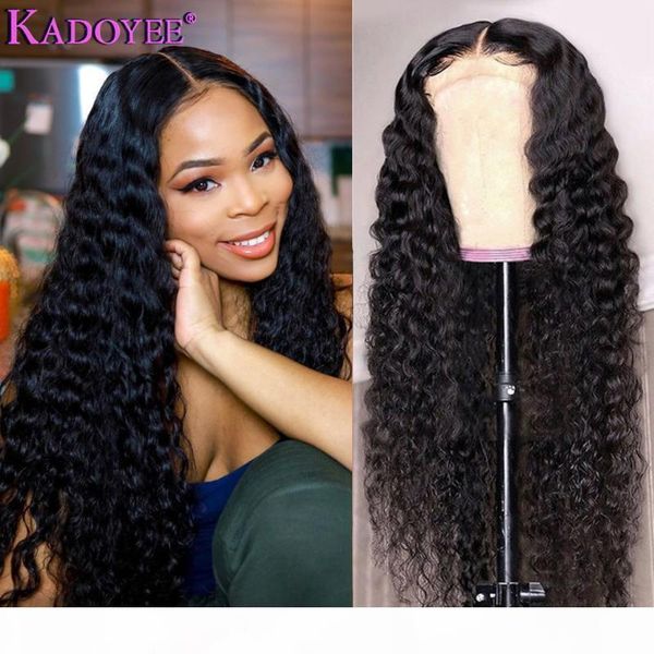

deep wave human hair wigs 4x4 lace closure wig pre-plucked for women malaysia remy 13x1 part lace deep wave wig human hair 150%, Black;brown