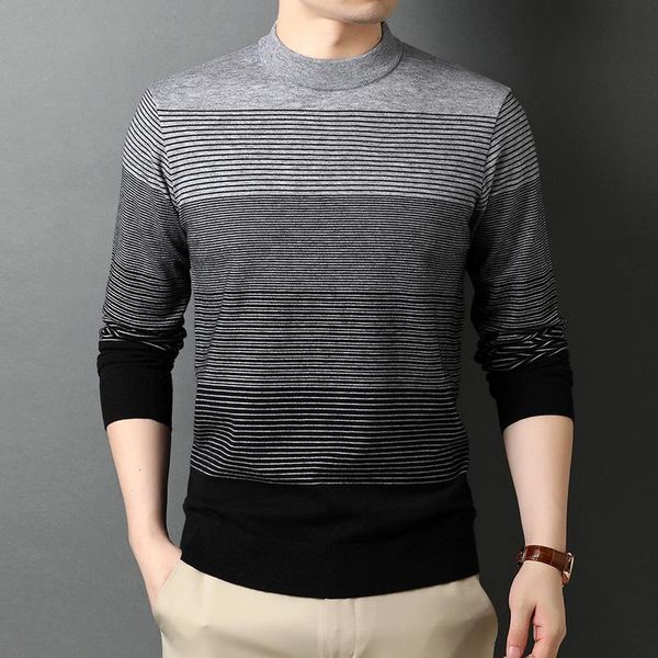 

men's sweaters 2021 autumn and winter large striped sweater fashion casual color block crew neck male brand clothes, White;black