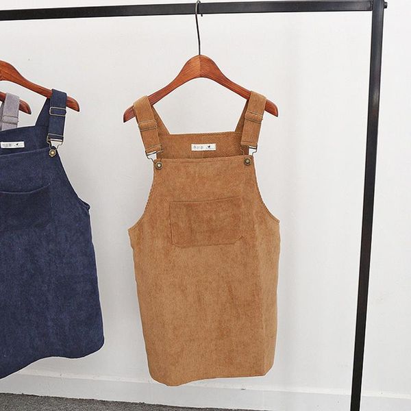 

2021 autumn spring casual dresses women retro corduroy dress suspender sundress sarafan loose vest overall dress female, Black;gray